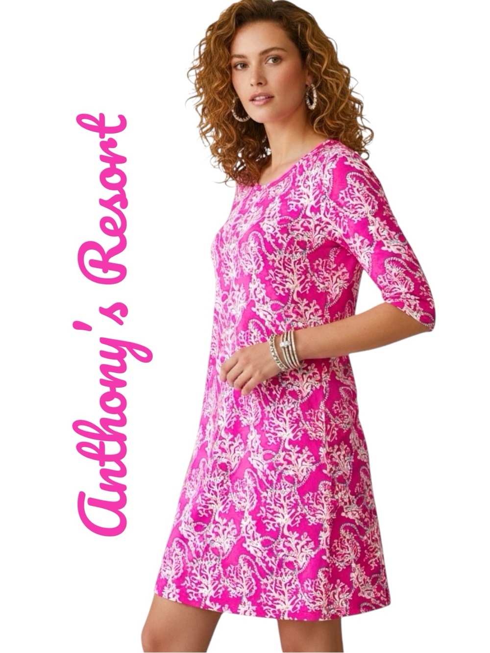 Anthony’s Resort Florida By Lulu-B Dress UP 50+ Sea Coral Reef 3/4 Sleeve M NWOT